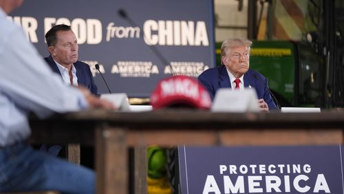 Republican presidential nominee former President Donald Trump listens during a campaign event at a farm, Monday, Sept. 23, 2024, in Smithton, Pa. (AP Photo/Alex Brandon)