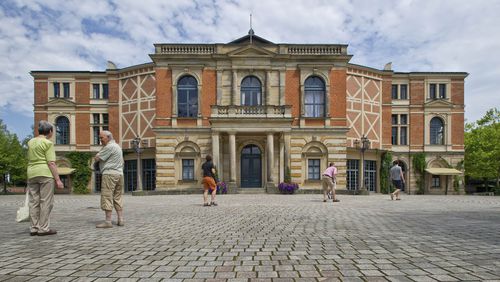 FILE - Visitors walk the grounds of the festival opera house "Festspielhaus" in Bayreuth, southern Germany, on July 17, 2010. (Eckehard Schulz/DAPD via AP)