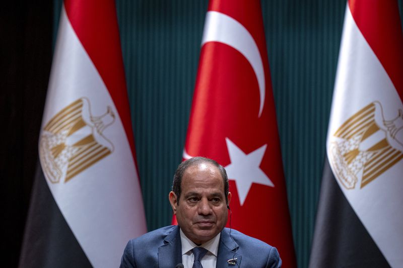 Egyptian President Abdel Fattah el-Sissi attends a joint bilateral signature agreements ceremony with Turkish President Recep Tayyip Erdogan at the Presidential palace in Ankara, Wednesday, Sept. 4, 2024. (AP Photo/Francisco Seco)