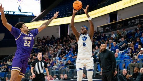 Ja'Heim Hudson, here against James Madison on Dec. 29, had his third double-double and made two important 3-pointers in the 68-58 win over South Alabama on Dec. 31,2022.