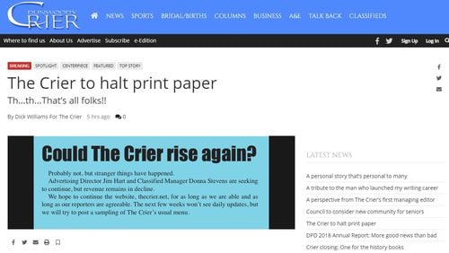 The Crier announced it is halting its print publication Tuesday.