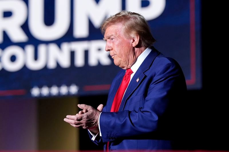 Republican presidential nominee former President Donald Trump arrives to speak during a campaign event at the World Market Center, Friday, Sept.13, 2024, in Las Vegas. (AP Photo/Alex Brandon)