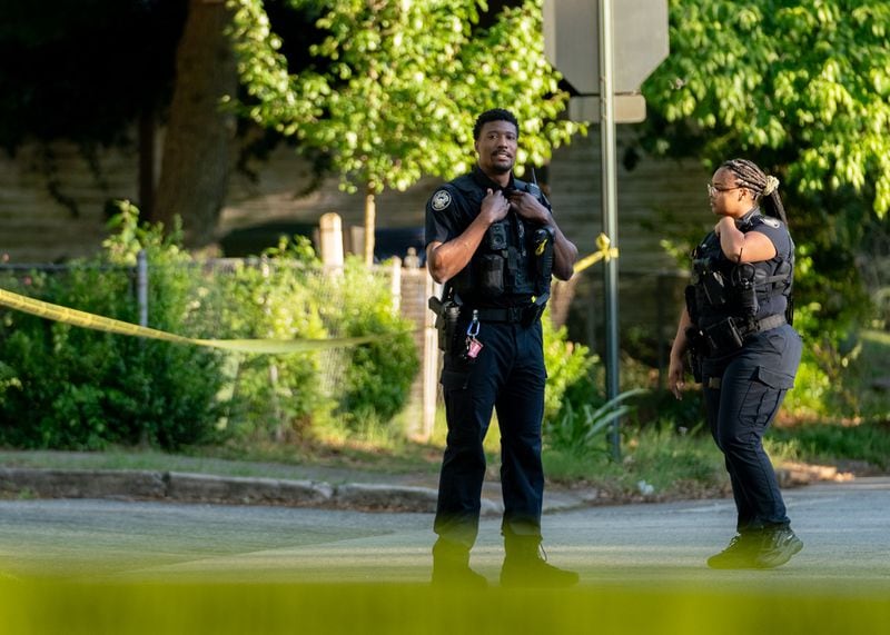 Three Atlanta police officers were shot Saturday afternoon in the Capital View neighborhood on the 1400 block of Desoto Avenue. (Ben Hendren for The Atlanta Journal Constitution)