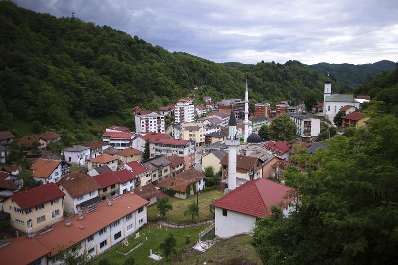 A general view of Srebrenica, Bosnia, Wednesday, May 22, 2024. On May 23, the United Nations General Assembly will be voting on a draft resolution declaring July 11 the International Day of Reflection and Commemoration of the 1995 genocide in Srebrenica. (AP Photo/Armin Durgut)