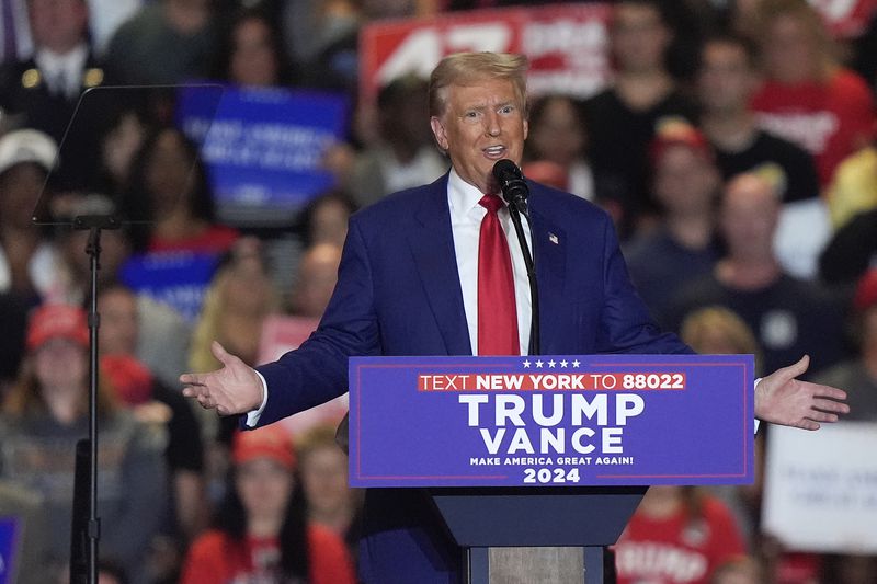 Republican presidential nominee former President Donald Trump, speaks during a campaign event, Wednesday, Sept. 18, 2024, in Uniondale, N.Y. (AP Photo/Frank Franklin II)