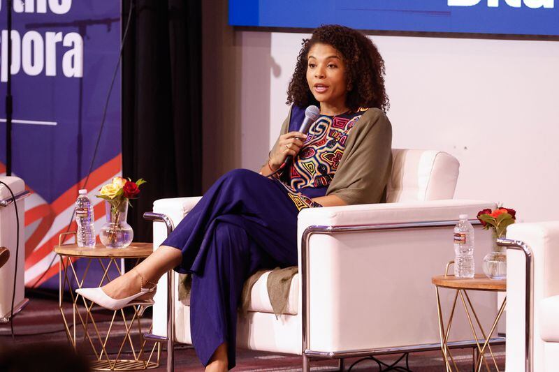 Nubia Carolina Córdoba, Governor of Choco, Colombia, speaks during a panel discussion at  the first U.S.-Colombia Binational Summit for Afro-descendant Leaders held at Morehouse College on Wednesday, May 15, 2024. (Natrice Miller/ AJC)