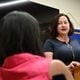 JaNice VanNess, shown speaking Tuesday at a Kiwanis Club meeting in Conyers, was a Republican when she represented Rockdale County in the state Senate. Now, she's running to lead the deep-blue county's commission as a Democrat. (Hyosub Shin / AJC)