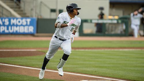 Cristian Pache had three hits Thursday night. (Will Fagan/Gwinnett Stripers)