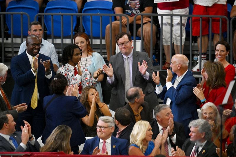 Georgia Republican Party Chairman Josh McKoon is recognized by former President Donald Trump during a rally in Atlanta last Saturday.