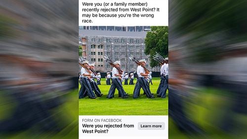 An ad on Facebook from an organization that won a Supreme Court case on using race in admissions. West Point is apparently next on the list