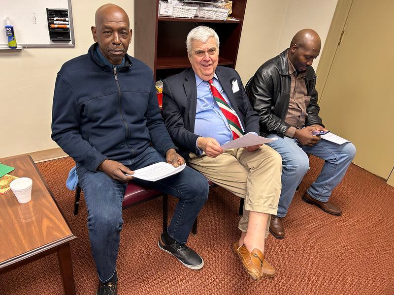 Christopher Riley (from left), Bill Sumner and Franchot Bell are leaders of Redemption After Prison (RAP). (Gayle White for The Atlanta Journal-Constitution)