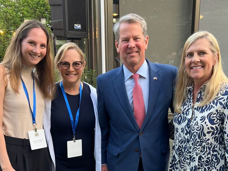 Democratic state Rep. Esther Panitch (second from left) and Gov. Brian Kemp are pictured in Israel with family members.  (Greg Bluestein/The Atlanta Journal-Constitution)