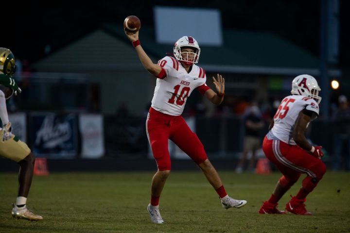 Archer's Caleb Peevy (10) throws the ball during a GHSA high school football game between Grayson High School and Archer High School at Grayson High School in Loganville, GA., on Friday, Sept. 10, 2021. (Photo/Jenn Finch)
