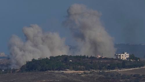 Smoke rises following Israeli bombardment in southern Lebanon as seen from northern Israel, Thursday, Oct. 3, 2024. (AP Photo/Baz Ratner)