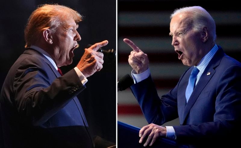 FILE - This combination of photos taken in Columbia, S.C. shows former President Donald Trump, left, on Feb. 24, 2024, and President Joe Biden on Jan. 27, 2024. (AP Photo)