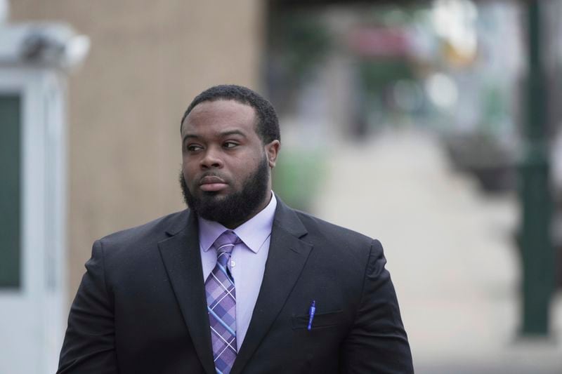 Demetrius Haley, one of three former Memphis police officers charged in the 2023 fatal beating of Tyre Nichol, arrives at the federal courthouse for the day's proceedings, Tuesday, Oct. 1, 2024, in Memphis, Tenn. (AP Photo/Karen Pulfer Focht)