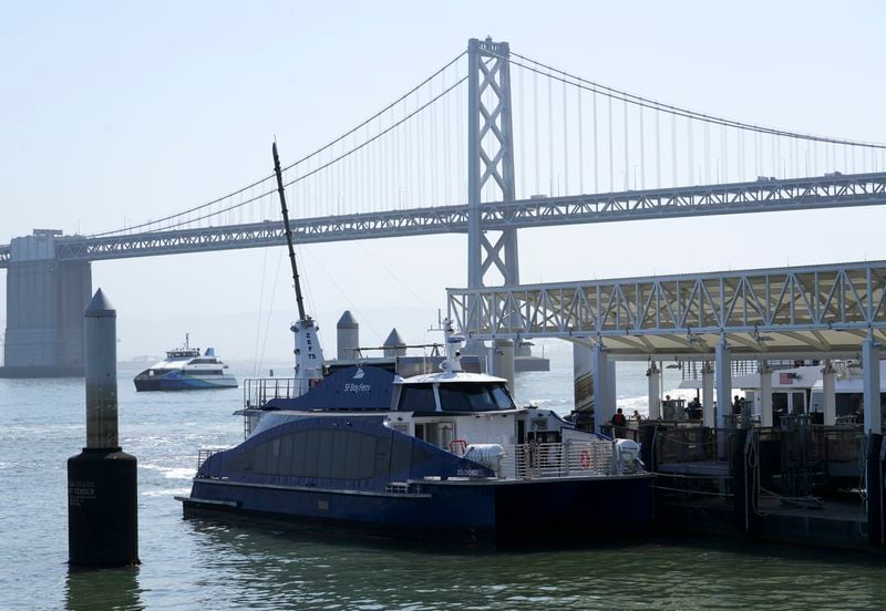 The MV Sea Change, a hydrogen-powered ferry, is docked at the San Francisco ferry terminal Friday, July 12, 2024, in San Francisco. The zero-emission vessel will begin offering free rides to the public between the Ferry Building and Fisherman's Wharf on July 19. (AP Photo/Terry Chea)
