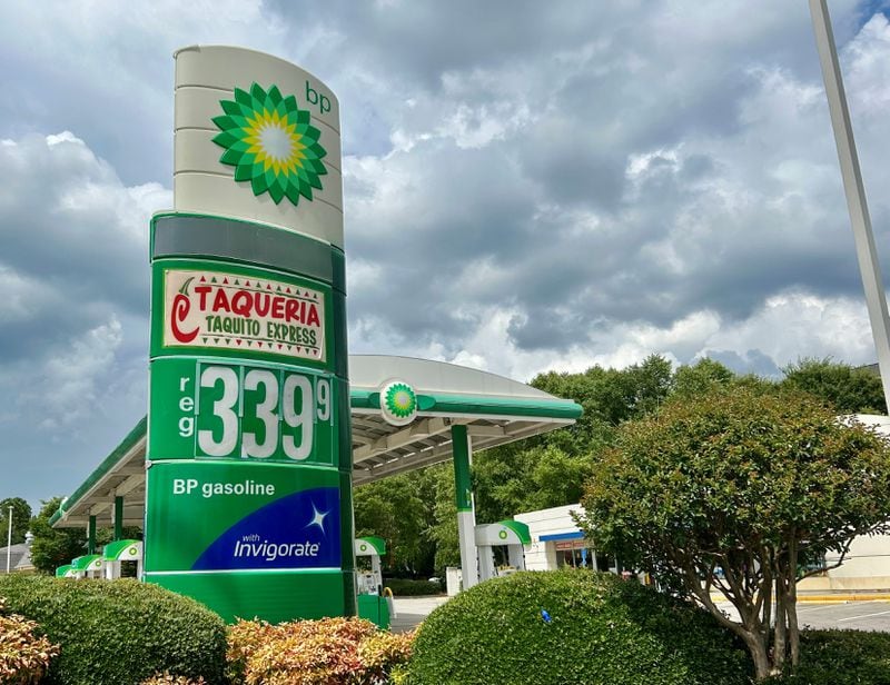 Gas prices in metro Atlanta were about $3.35 per gallon on average for regular unleaded on Thursday, June 27, 2024, according to GasBuddy.com. This BP station is on Chamblee Dunwoody Road in Dunwoody, Ga. (J. Scott Trubey/scott.trubey@ajc.com)