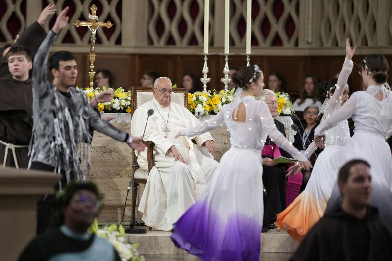 Pope Francis meets the Catholic Community in the Luxembourg's Cathedral of Notre-Dame in Luxembourg, Thursday, Sept. 26, 2024. (AP Photo/Andrew Medichini)