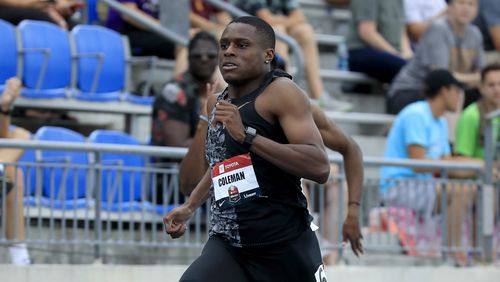 Atlanta's  Christian Coleman competes in the 200 meter semifinal during the 2019 USATF Outdoor Championships at Drake Stadium on July 28, 2019 in Des Moines, Iowa.