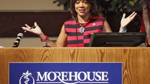 Dr. Valerie Montgomery Rice welcomes this year’s incoming class during a program in the auditorium on June 27, 2019. When Montgomery Rice became the first woman to head the Morehouse School of Medicine five years ago, she had big plans, including increasing the number of aspiring physicians the school admitted. BOB ANDRES / ROBERT.ANDRES@AJC.COM