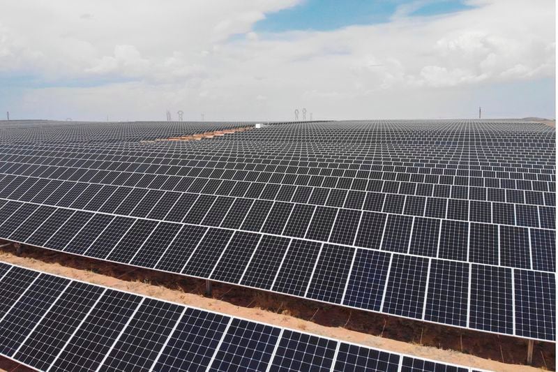 FILE - A solar farm is seen west of Rio Rancho, N.M., on June 15, 2021. (AP Photo/Susan Montoya Bryan, File)