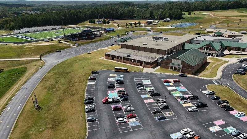 Apalachee High School and its football stadium are seen a day after a mass shooting occured at the school, Thursday, Sept. 5, 2024, in Winder, Ga. (AP Photo/Mike Stewart)