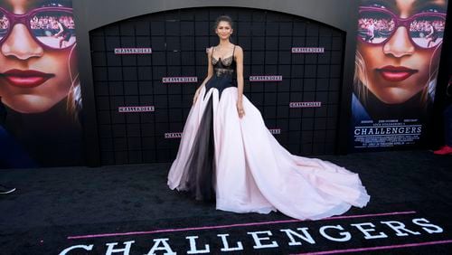 FILE - Zendaya, a cast member in "Challengers," poses at the premiere of the film at the Regency Village Theatre, April 16, 2024, in Los Angeles. (AP Photo/Chris Pizzello, File)