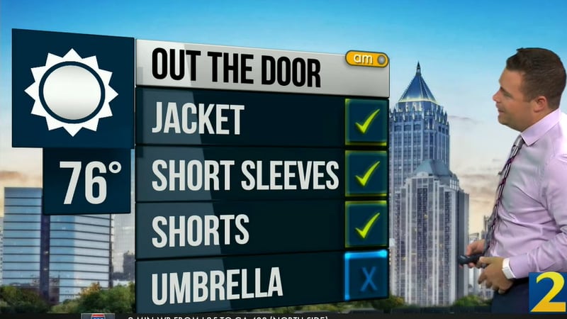 Channel 2 Action News meteorologist suggested grabbing a jacket on the way out the door Wednesday, but it won't be needed this afternoon with a projected high of 76 degrees.