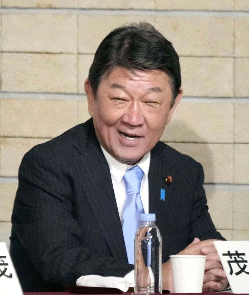 Japan's governing party, Liberal Democratic Party’s Secretary General Toshimitsu Motegi, a candidate for the party’s presidential election, attends a joint speech session with other candidates, at the party's headquarters in Tokyo, Japan Thursday, Sept. 12, 2024.(Kyodo News via AP)