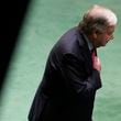 United Nations Secretary-General António Guterres puts his hand over his heart after speaking to the 79th session of the United Nations General Assembly at United Nations headquarters, Tuesday, Sept. 24, 2024. (AP Photo/Seth Wenig)