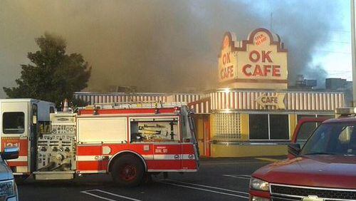 An AJC file photo of the fire that damaged OK Cafe in December.