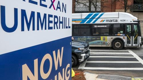 March 1, 2023 Atlanta: A MARTA bus travels down Hank Aaron Blvd near Center Parc Credit Union Stadium after MARTA announced it will prioritize nine projects as it reshuffles its plans for expanding transit in Atlanta on Wednesday, March 1, 2023. Over the next five years, MARTA will build six new transit lines and rehabilitate or build three transit stations with proceeds from a half-penny sales tax approved by Atlanta voters in 2016. Among the projects that will advance are the Summerhill, Campebellton Road and Clifton Corridor bus rapid transit lines; an extension of the Atlanta streetcar to Ponce City Market; the reconstruction of Five Points station and a platform extension at Bankhead station. (John Spink / John.Spink@ajc.com)

