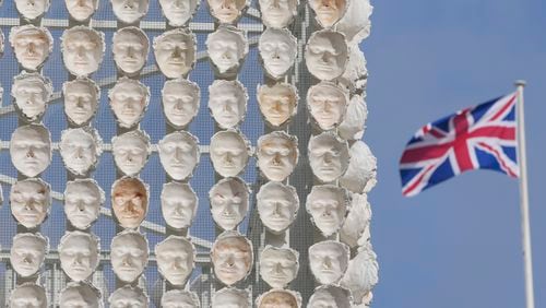 An artwork "Mil Veces un Instante (A Thousand Times in an Instant)" created by Mexican artist Teresa Margolles is placed for the Fourth Plinth, marking 25 years of the ground-breaking commissioning programme for public art at Trafalgar Square, in London, Wednesday, Sept. 18, 2024. (AP Photo/Kin Cheung)