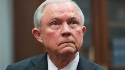 FILE - In this Nov. 29, 2016, file photo, Attorney General nominee Sen. Jeff Sessions, R-Ala., is shown while meeting with Sen. Charles Grassley, R-Iowa, Chairman of the Senate Judiciary Committee, on Capitol Hill in Washington. Several NAACP members, led by their national president, staged a sit-in Tuesday, Jan. 3, 2017, at the Alabama office of U.S. Sen. Jeff Sessions to protest his nomination to be the nation's next attorney general. (AP Photo/Molly Riley, File)