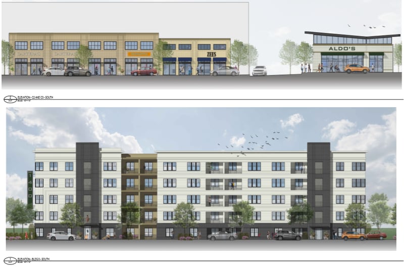 These are renderings of the potential development for 1400 Lake Hearn Drive in northern Brookhaven.