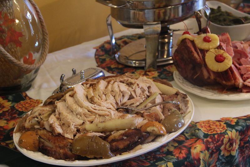 Roasted turkey and baked ham from Jordan's 2016 family Thanksgiving in Huntsville, Ala.