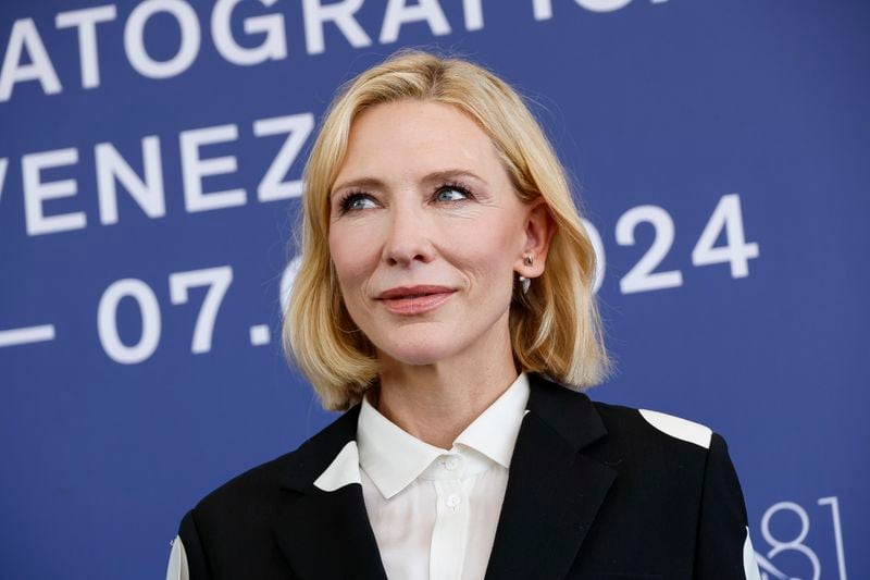 Cate Blanchett poses for photographers at the photo call for the television series 'Disclaimer' during the 81st edition of the Venice Film Festival in Venice, Italy, on Thursday, Aug. 29, 2024. (Photo by Joel C Ryan/Invision/AP)