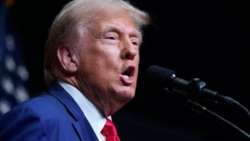 Republican presidential nominee former President Donald Trump speaks at a campaign rally in Asheville, N.C., Wednesday, Aug. 14, 2024. (AP Photo/Matt Rourke)