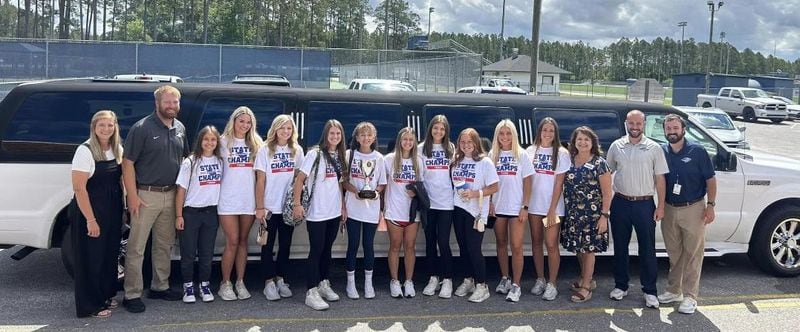 Brantley County's girls tennis team got a limousine ride 80 miles to a Cheesecake Factory in Jacksonville, Fla., on May 20, 2024, after winning the school's first state championship in any sport.