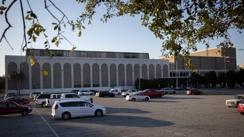 SAVANNAH, GA - FEBRUARY 26, 2024:  Savannah Civic Center's block aesthetic style, known as new formalist, is out of keeping with the architectural beauty that gives downtown its charm, Monday, Feb. 26, 2024, Savannah, Ga. Its construction in the late 1960s also obliterated the remnants of one of the original 24 squares developed as part of the Oglethorpe Plan, a world-renowned urban design concept. (AJC Photo/Stephen B. Morton)