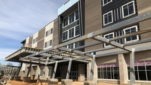 Construction is nearly complete on McClure Health Science High School in Duluth. School district officials recently said everything will up and running for the August opening. This is the front entryway. There will be a canopy for students boarding and exiting buses. CONTRIBUTED