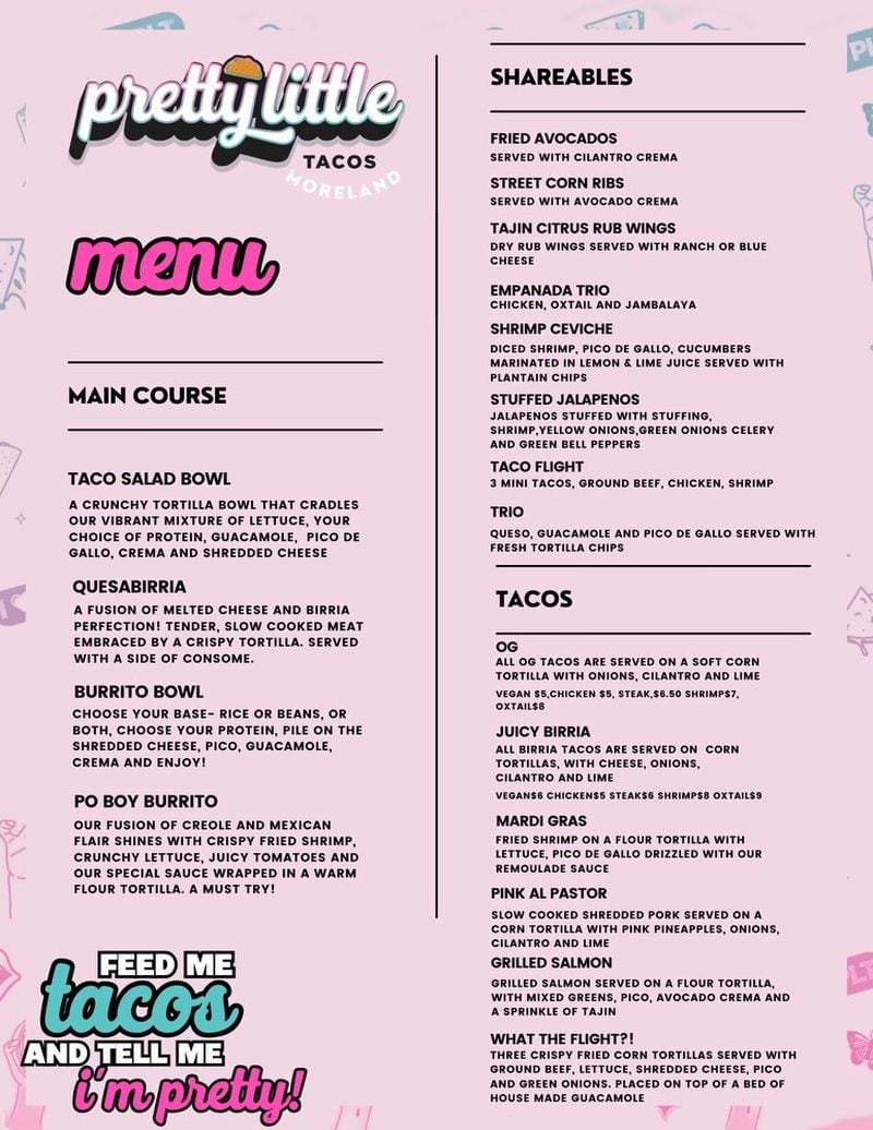 Pretty Little Tacos menu