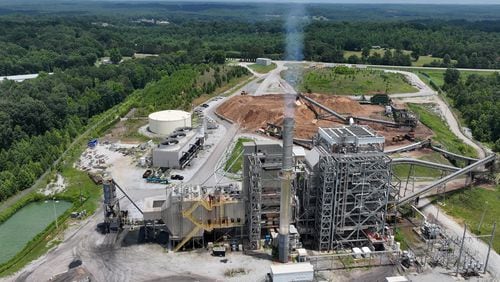 Aerial photo shows a biomass power plant in Franklin County on Thursday, June 13, 2024, in Carnesville. The plant is owned by Georgia Renewable Power, a subsidiary of Greenfuels Energy LLC. Greenfuels also owns Twin Pines Minerals, the company linked to the plan to mine near the Okefenokee Swamp. (Hyosub Shin / AJC)