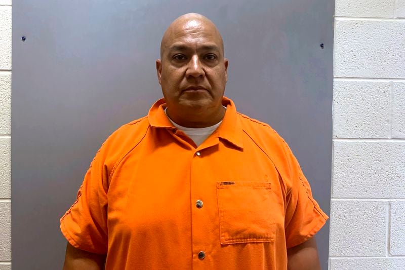 This photo provided by Uvalde County Sheriff's Office shows Pete Arredondo. Arredondo, the former police chief for schools in Uvalde, Texas, was arrested and briefly booked into ail before he was released Thursday, June 27, 2024, on 10 state jail felony counts of abandoning or endangering a child in the May 24, 2022, attack that killed 19 children and two teachers.(Uvalde County Sheriff's Office via AP)