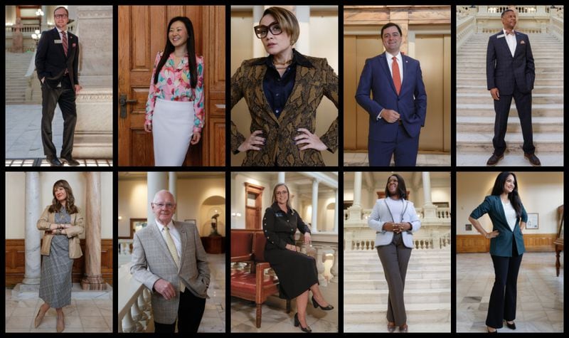 The 2023 best-dressed legislators are: (top row, left to right) Rep. Tyler Paul Henry, R-Bremen; Rep. Soo Hong, R-Lawrenceville; Rep. Inga Willis, D-Atlanta; Rep. Scott Hilton, R-Peachtree Corners; Rep. James Beverly, D-Macon; (bottom row, left to right) Rep. Teri Anulewicz, D-Smyrna; Sen. Rick Williams, R-Milledgeville; Sen. Shelly Echols, R-Alto; Sen. Tonya Anderson, D-Lithonia; and Sen. Nabilah Islam, D-Lawrenceville. Natrice Miller/The Atlanta Journal-Constitution)