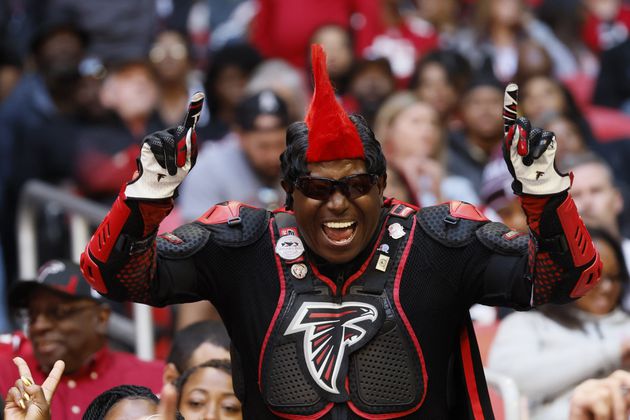 A Falcons fan reacts after his team scored a field goal in the last seconds of the game to beat Houston Texans 21-19  during the second half on Sunday, October 8, 2023, at Mercedes-Benz Stadium in Atlanta. 
Miguel Martinz/miguel.martinezjimenez@ajc.com