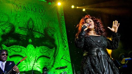 Chaka Khan (right) performs on stage during the 31st annual United Negro College Fund Mayor’s Masked Ball at the Atlanta Marriott Marquis in downtown on Saturday, December 20, 2014. JONATHAN PHILLIPS / SPECIAL