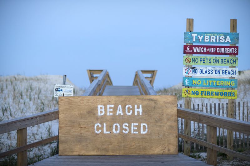 TYBEE ISLAND, GA - APRIL 3, 2020: Tybee Island's beach entrances where closed to the public until Gov. Brian Kemp's executive order forced local authorities open the beaches for exercise outside, with social distancing of at least 6 feet. (AJC Photo/Stephen B. Morton)
