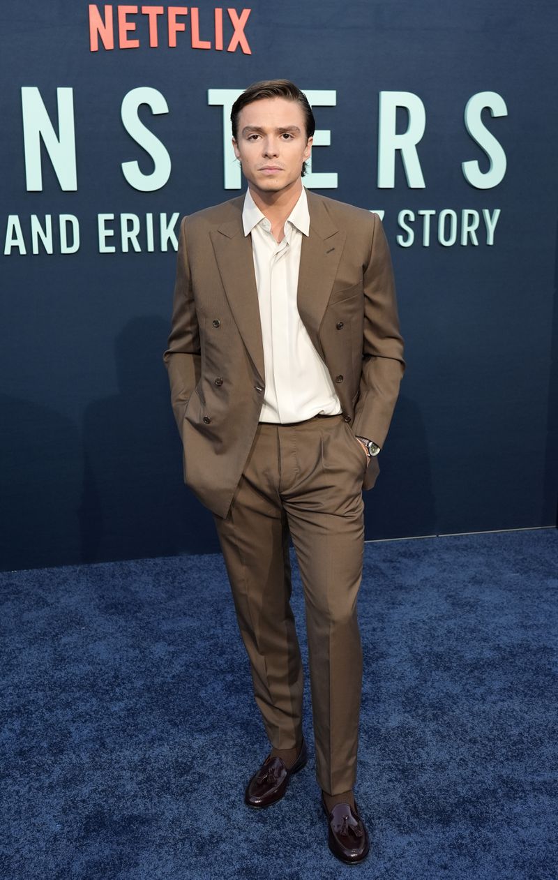 Nicholas Alexander Chavez, a cast member in "Monsters: The Lyle and Erik Menendez Story," poses at the premiere of the Netflix series at the Egyptian Theatre, Monday, Sept. 16, 2024, in Los Angeles. (AP Photo/Chris Pizzello)